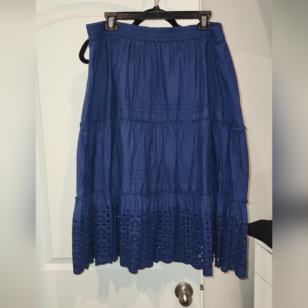 Blue Eyelet Midi Skirt